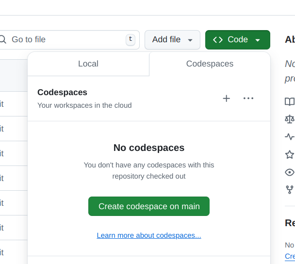 Create codespace button